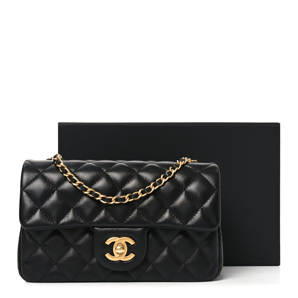 Lambskin Quilted Mini Rectangular Pearl Crush Flap Black