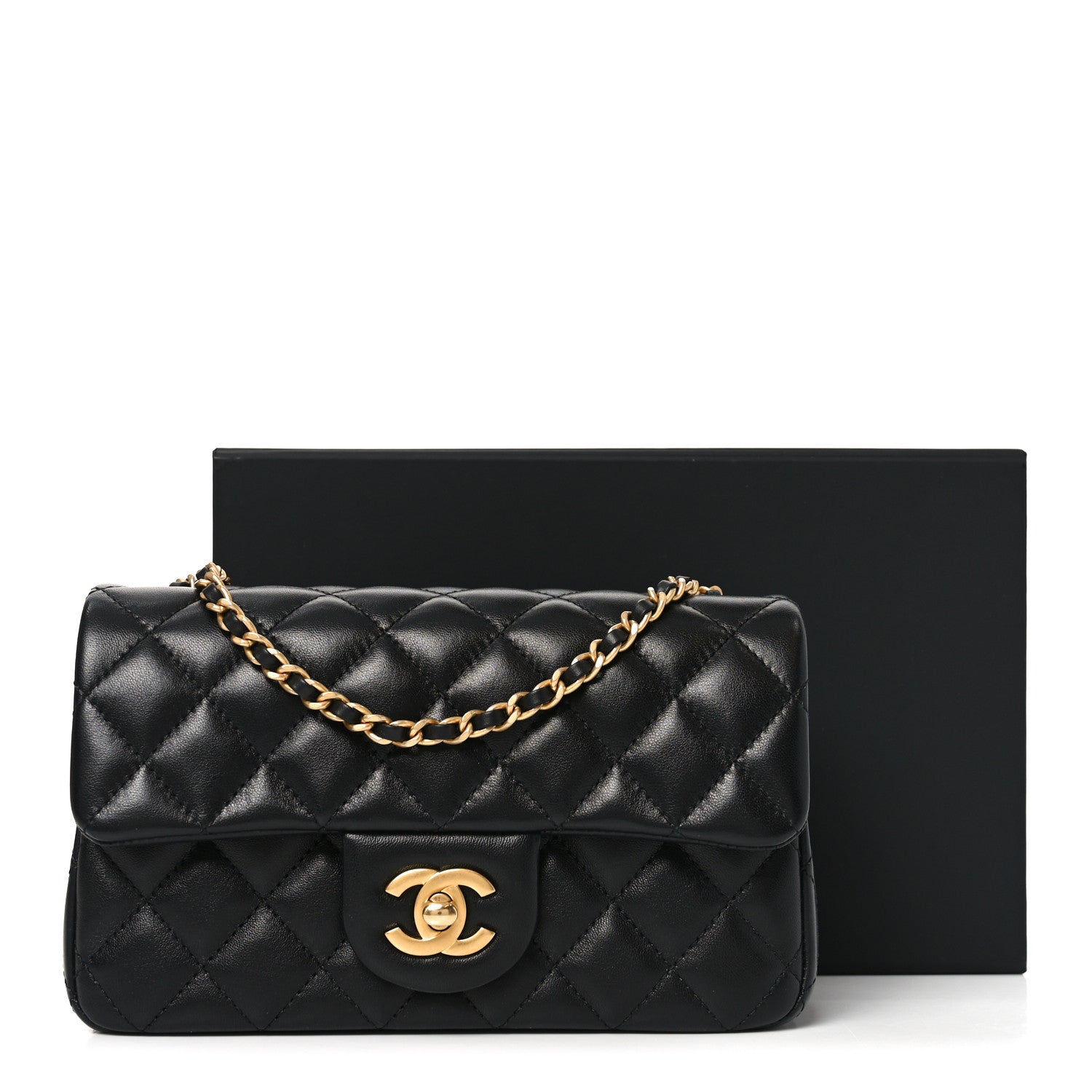 Lambskin Quilted Mini Rectangular Pearl Crush Flap Black