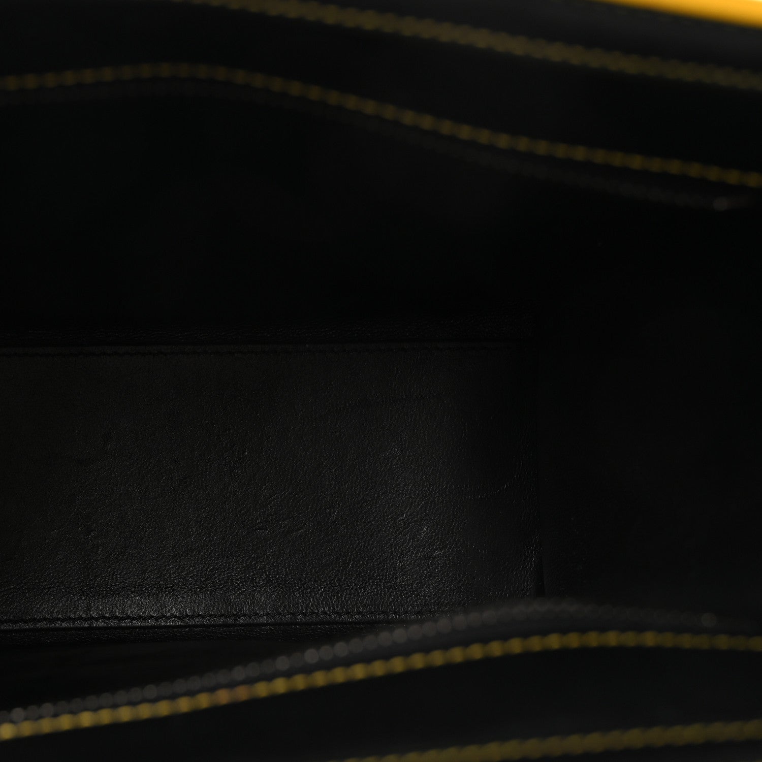 Satin Calfskin Nano Debossed Luggage Black Yellow