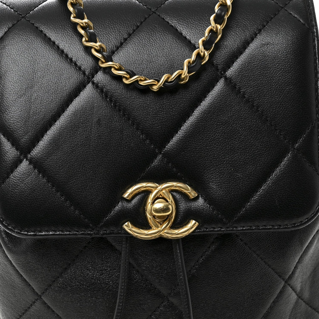 Lambskin Quilted Logo Mini Backpack Black