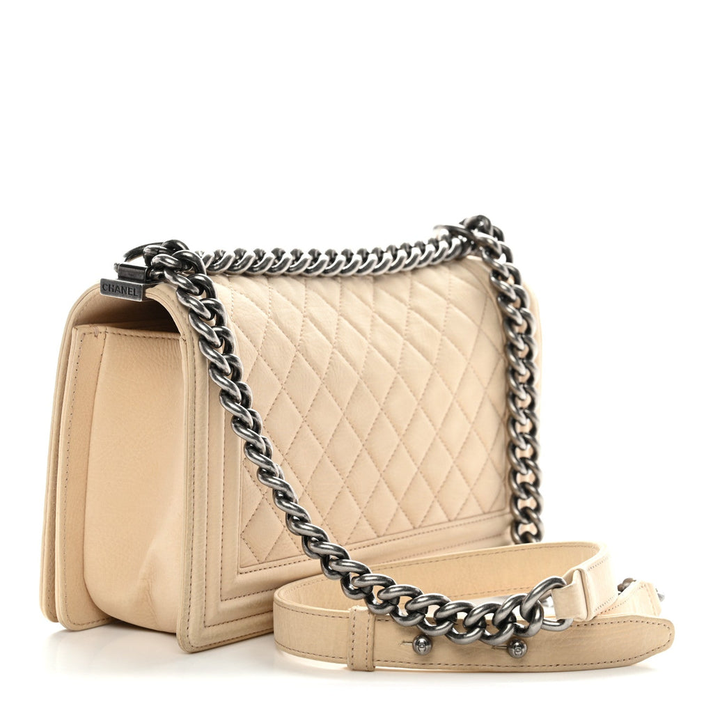 Nubuck Quilted Medium Boy Flap Beige