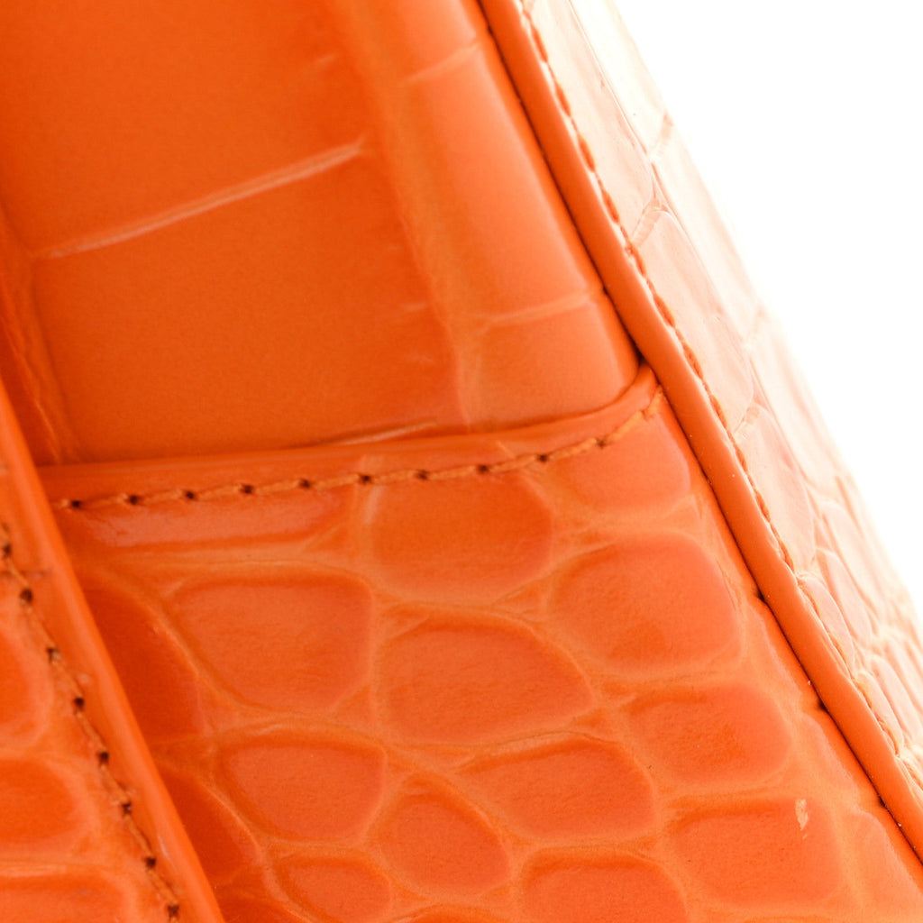 Shiny Calfskin Crocodile Embossed Small Hourglass Top Handle Bag Pop Orange