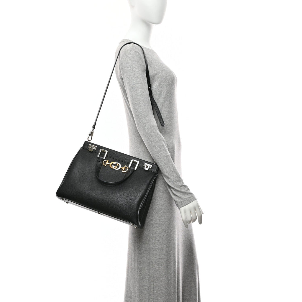 Grainy Calfskin Medium Zumi Top Handle Bag Black