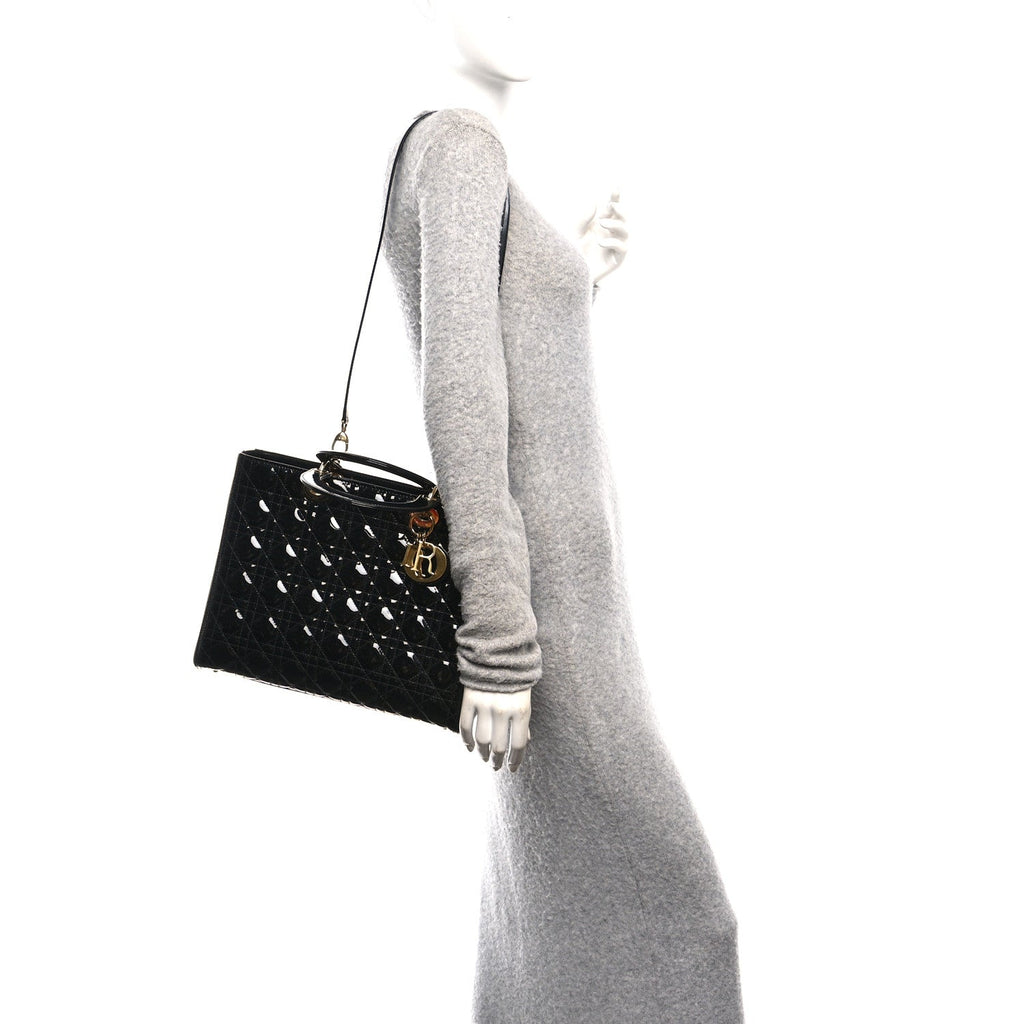 Patent Cannage Large Lady Dior Black