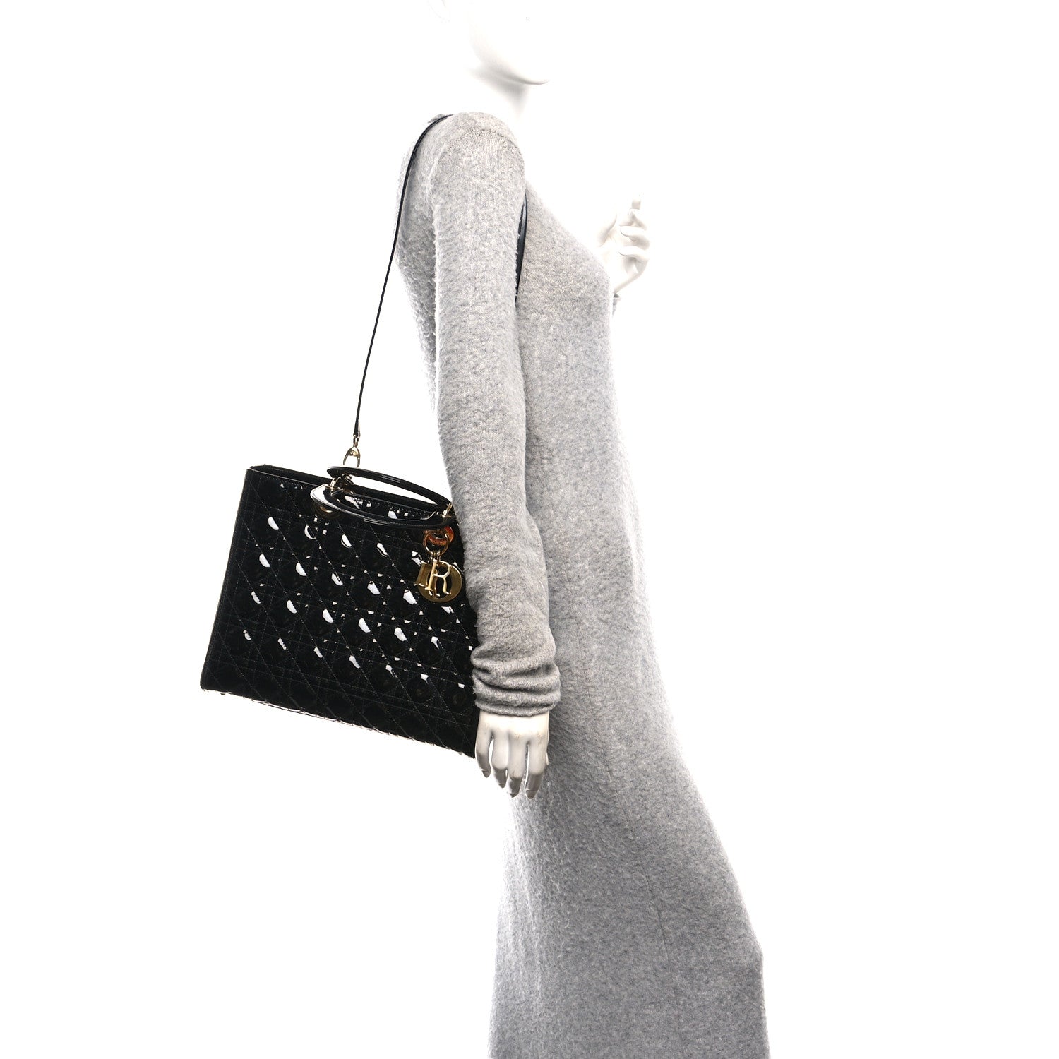 Patent Cannage Large Lady Dior Black