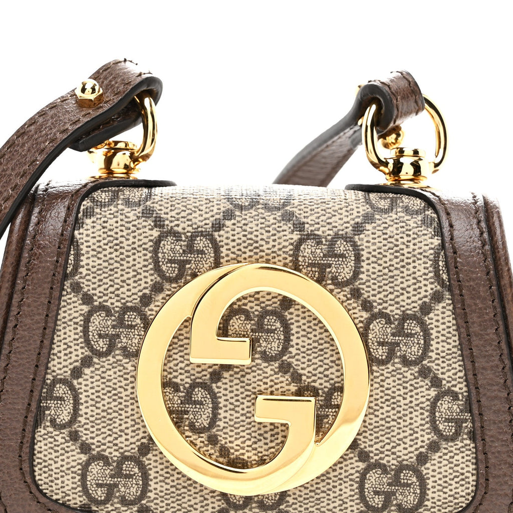 GG Supreme Monogram Textured Dollar Calfskin Blondie  Case Wallet with Strap Beige Ebony New Acero