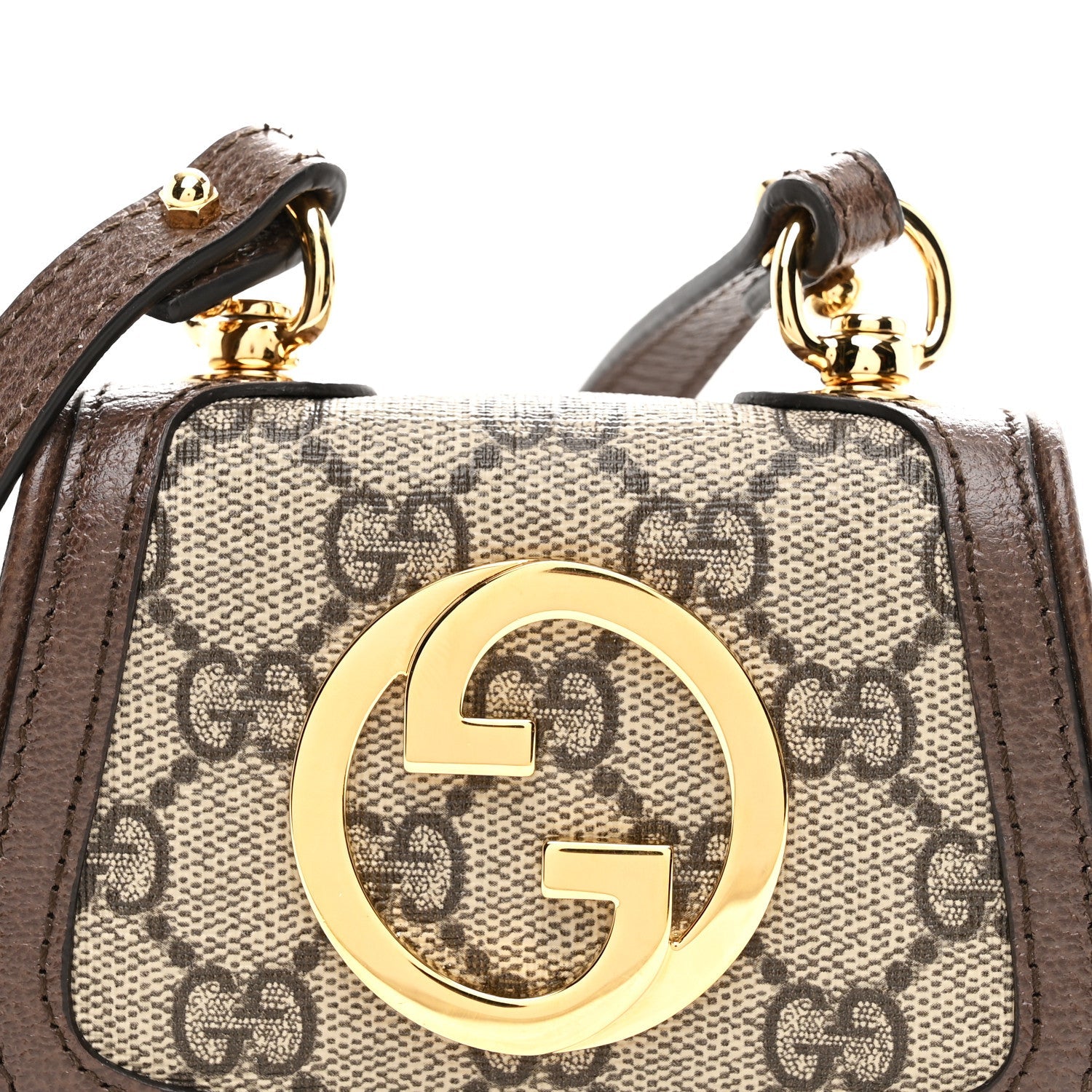 GG Supreme Monogram Textured Dollar Calfskin Blondie  Case Wallet with Strap Beige Ebony New Acero