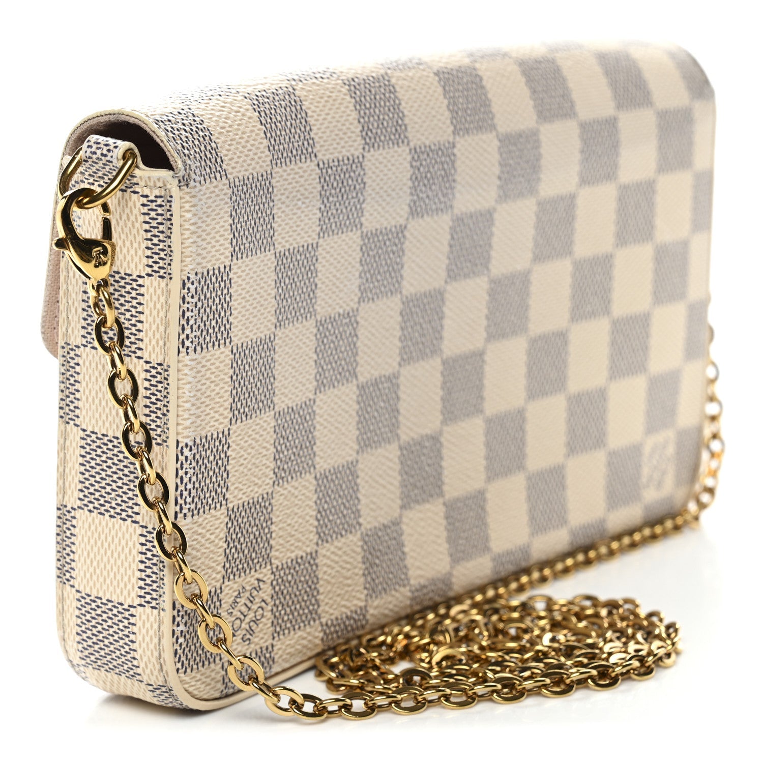 Damier Azur Pochette Felicie Chain Wallet Rose Ballerine