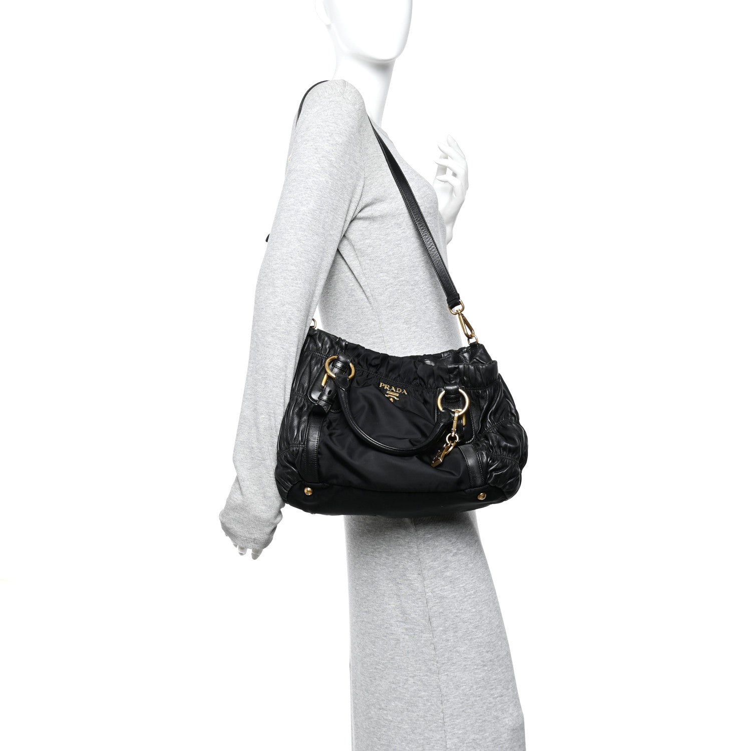 Tessuto Nylon Gaufre Shopping Satchel Black