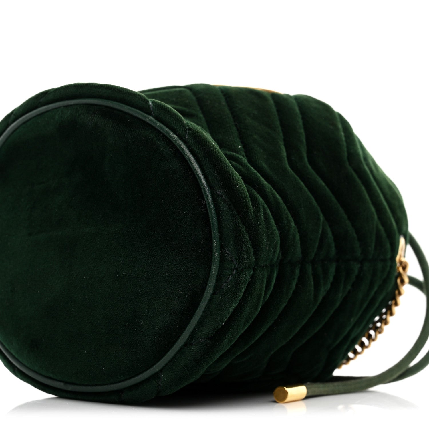 Velvet Matelasse Mini GG Marmont 2.0 Bucket Bag Dark Green