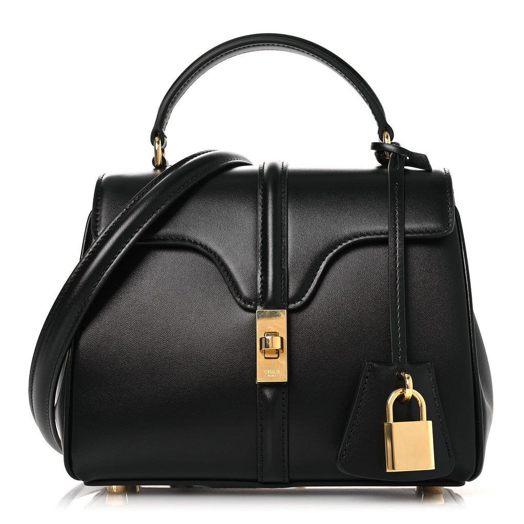 Satinated Calfskin Mini 16 Top Handle Bag Black