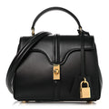 Satinated Calfskin Mini 16 Top Handle Bag Black