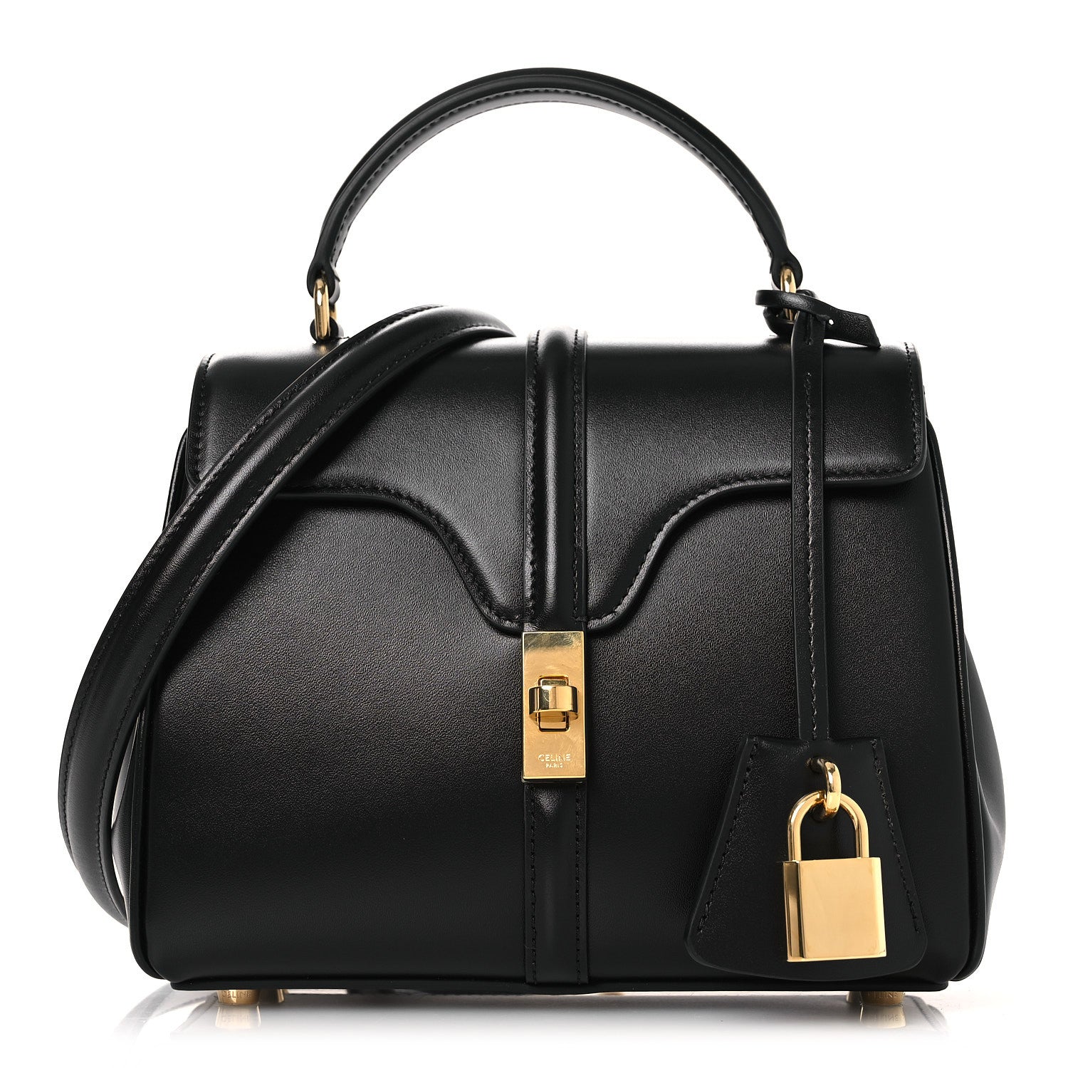 Satinated Calfskin Mini 16 Top Handle Bag Black