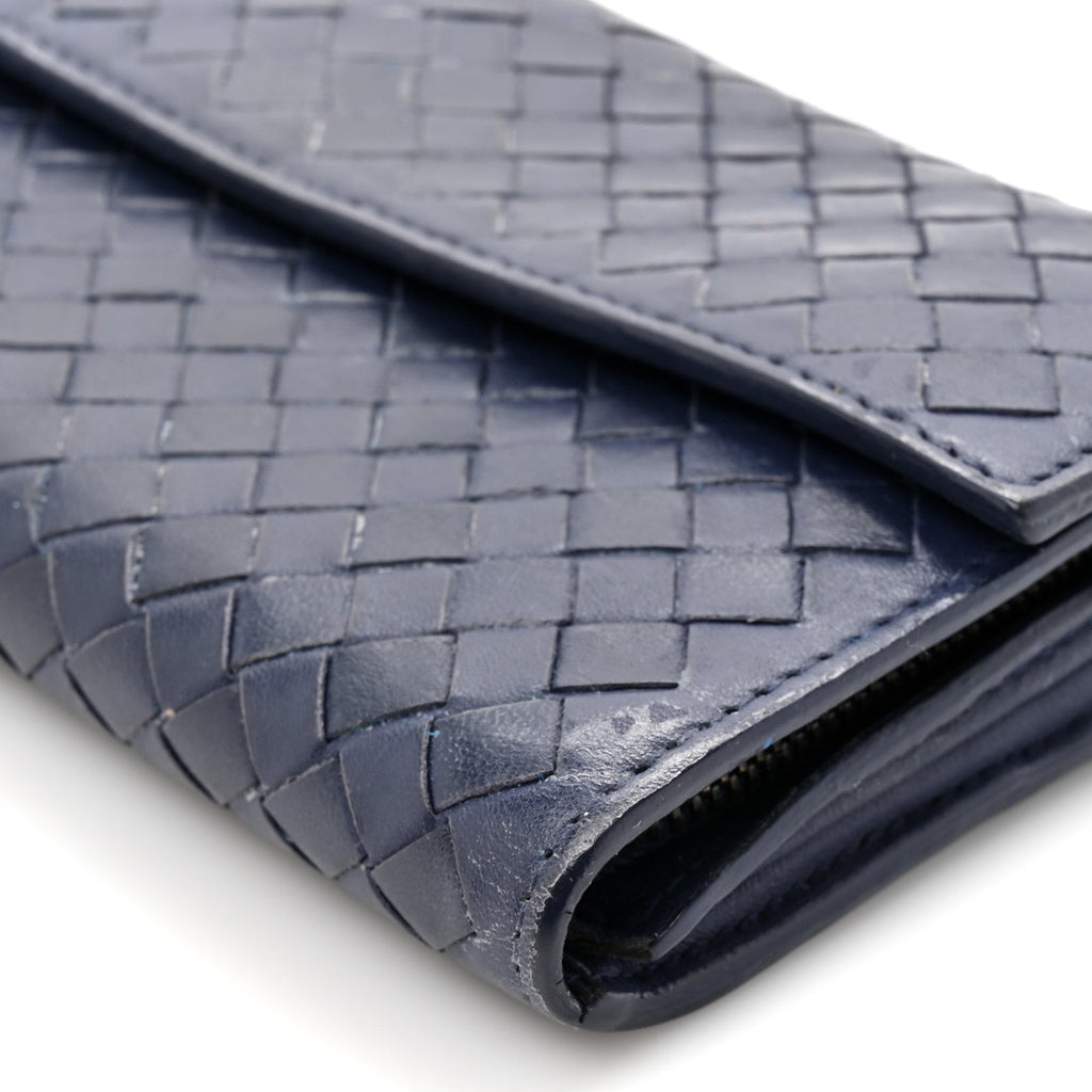 Nappa Intrecciato Continental Flap Wallet Dark Blue