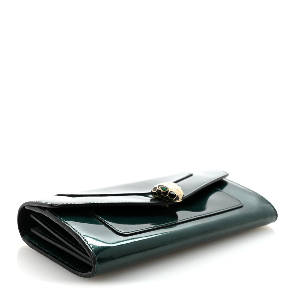 Metallic Calfskin Serpenti Forever Wallet Emerald