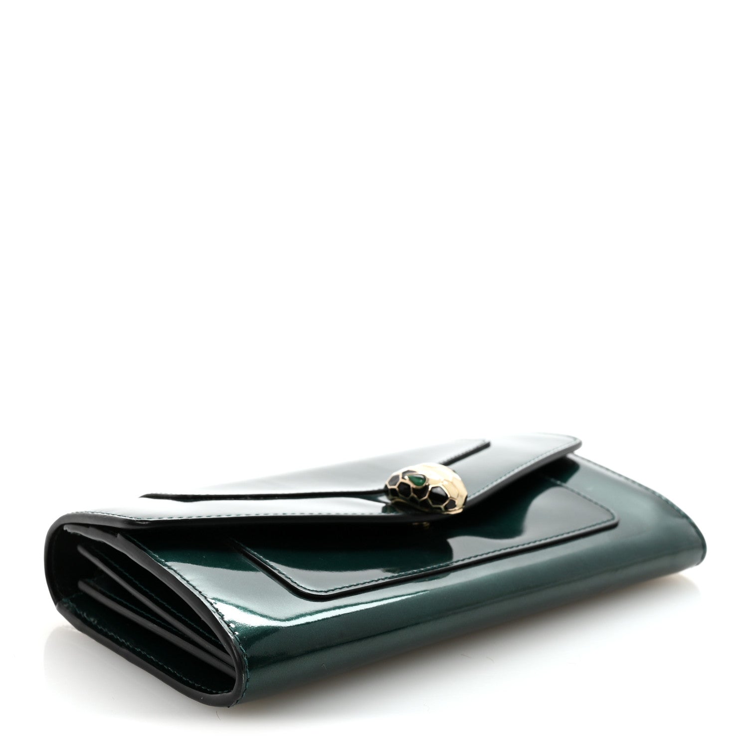 Metallic Calfskin Serpenti Forever Wallet Emerald