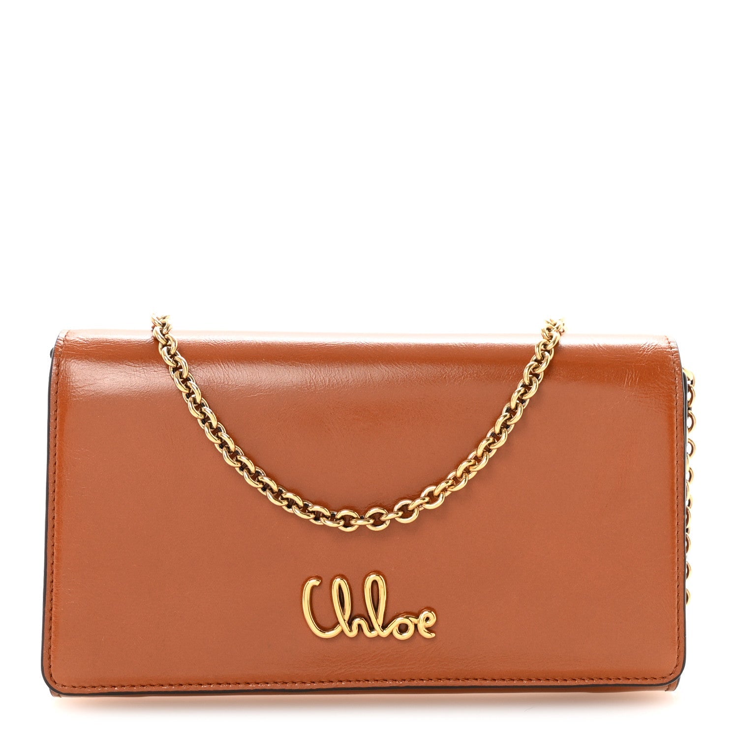 Calfskin Iconic Flap Wallet On Chain Clay Brown