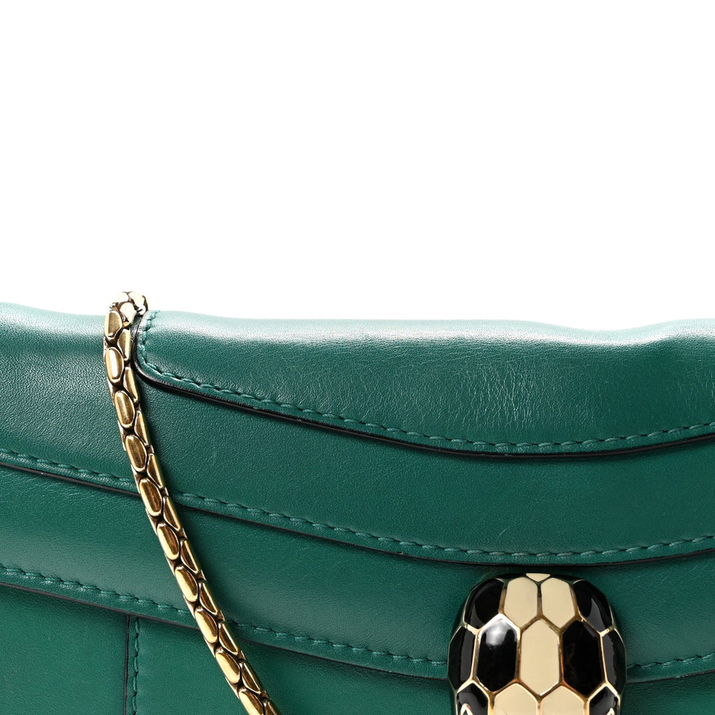 Calfskin Serpenti Forever Flap Clutch  Emerald Green