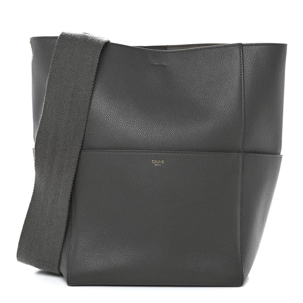 Soft Grained Calfskin Sangle Bucket Bag Grey