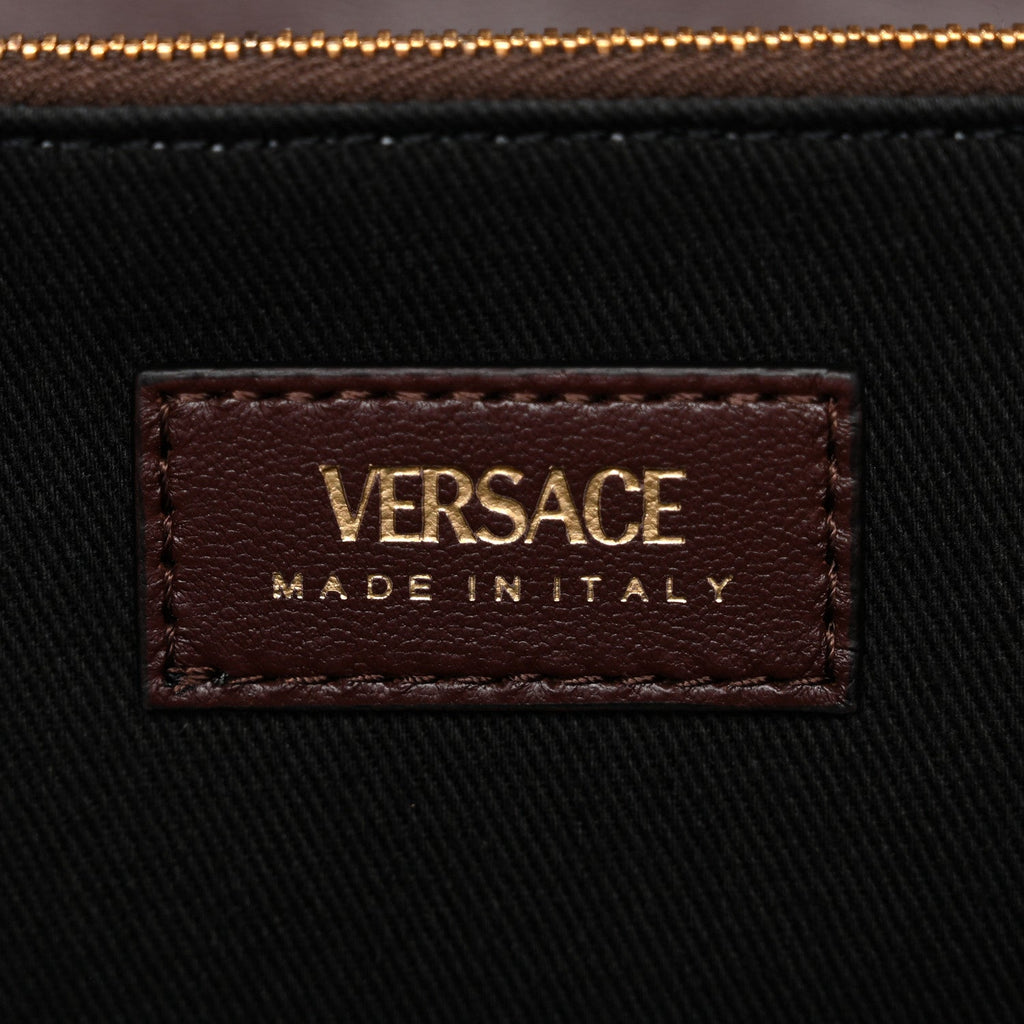 Lambskin Quilted Medusa Wallet On Chain Crossbody Chocolate