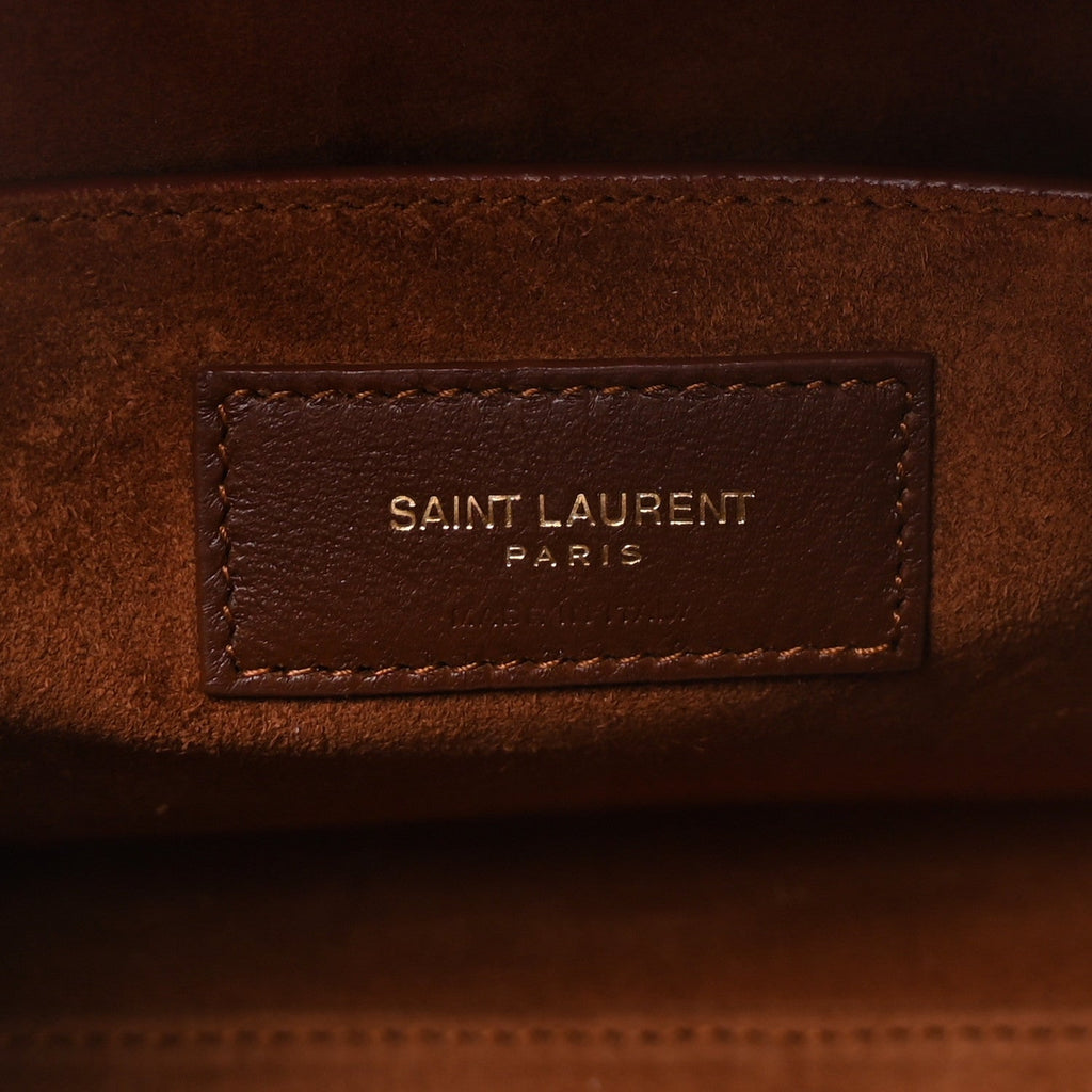 Shiny Calfskin Crocodile Embossed Small Manhattan Baguette Dark Caramel