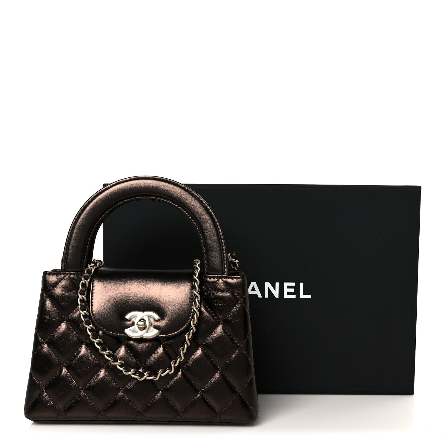 Metallic Aged Calfskin Quilted Nano Kelly Shopper Light Brown