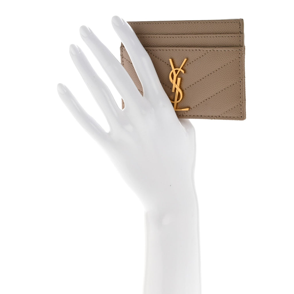 Grain De Poudre Matelasse Chevron Monogram Credit  Case Dark Beige