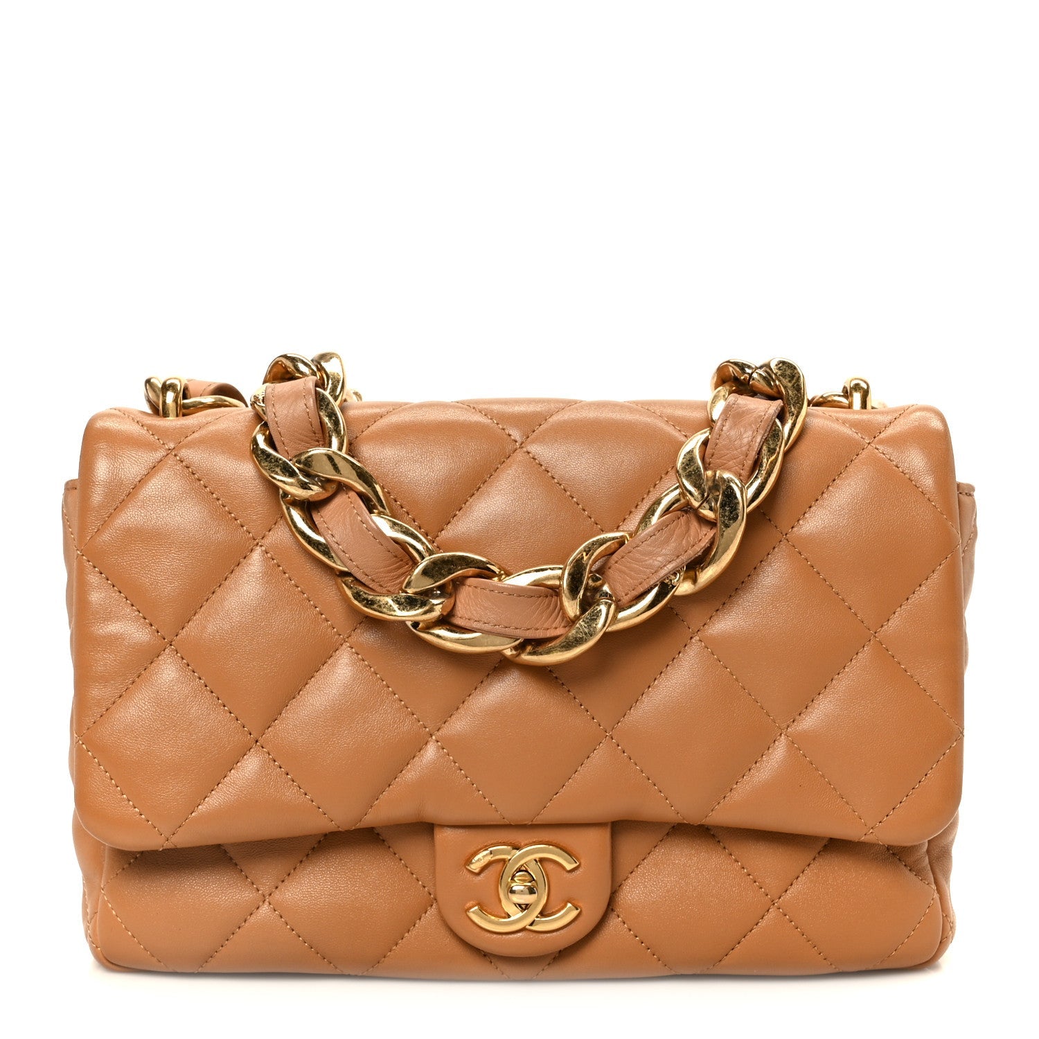 Lambskin Quilted Large CC Funky Town Flap Beige