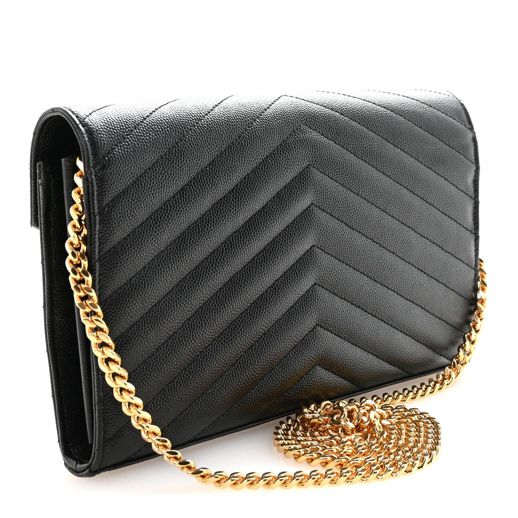 Grain De Poudre Matelasse Chevron Monogram Chain Wallet Black