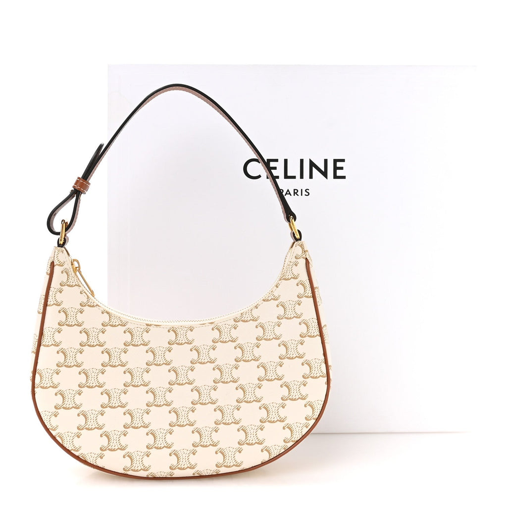 Canvas Calfskin Ava Triomphe Shoulder Bag White