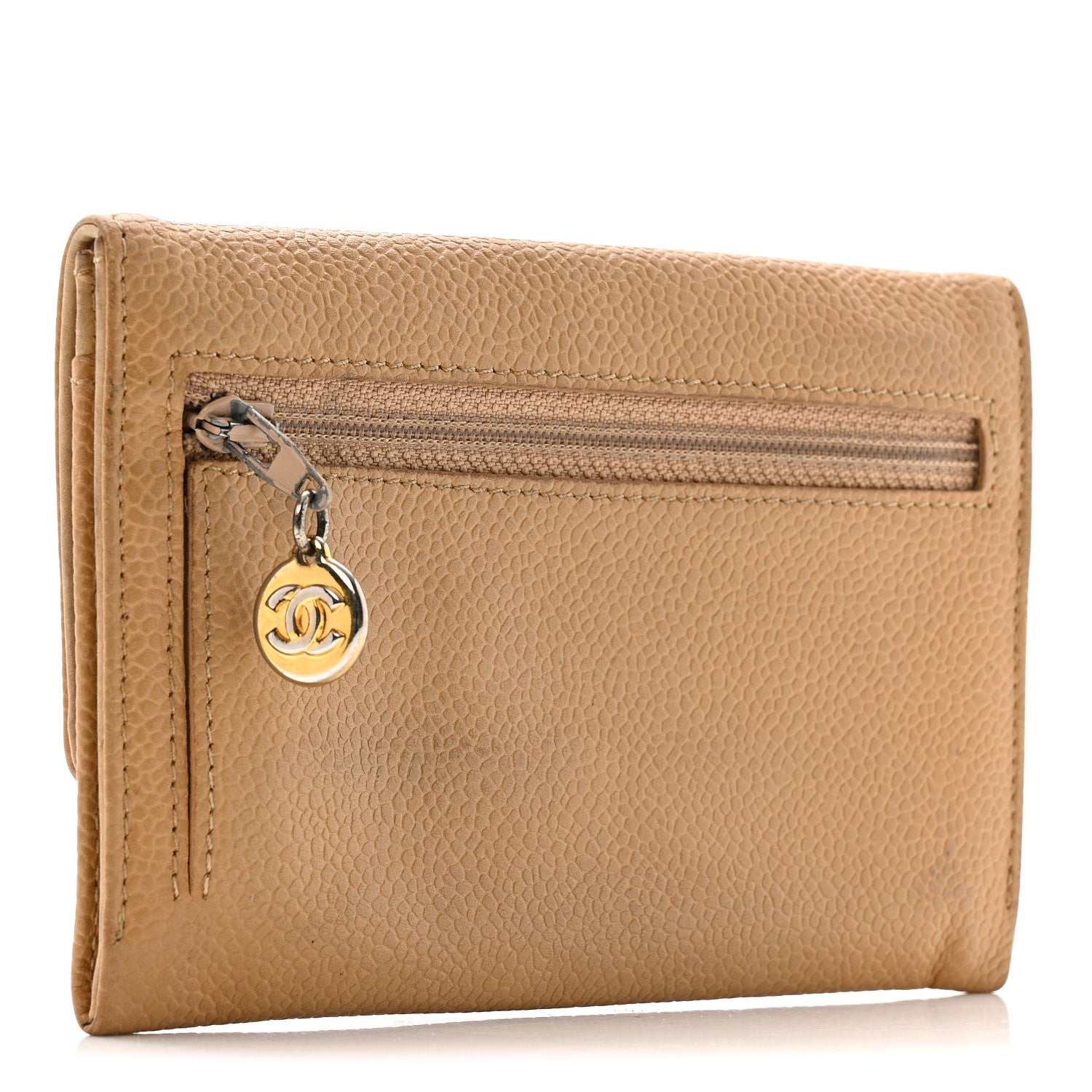 Caviar Timeless CC Compact Flap Wallet Beige