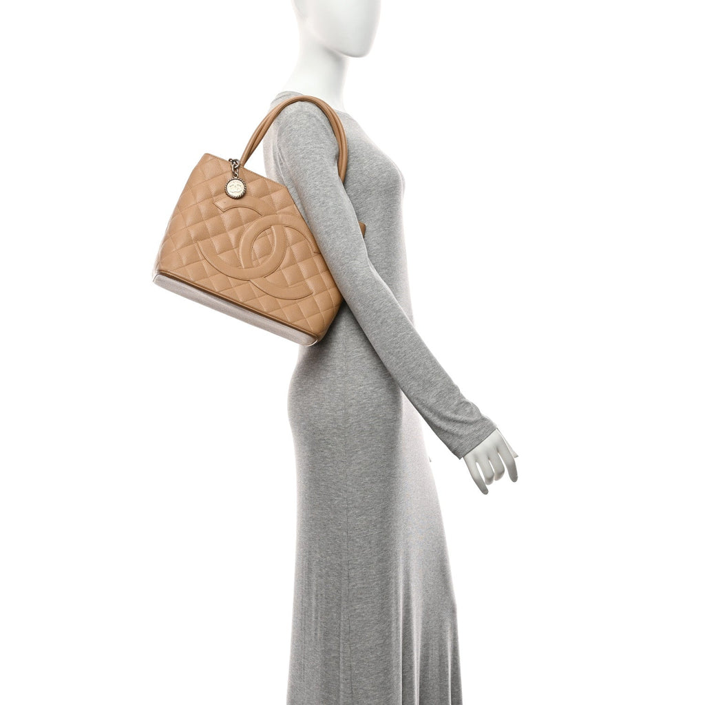 Caviar Quilted Medallion Tote Beige