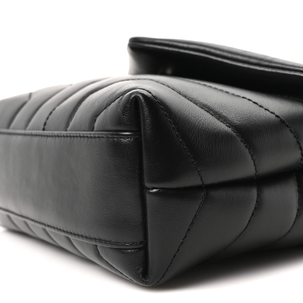 Calfskin Y Quilted Monogram Monochrome Toy Loulou Crossbody Bag Black