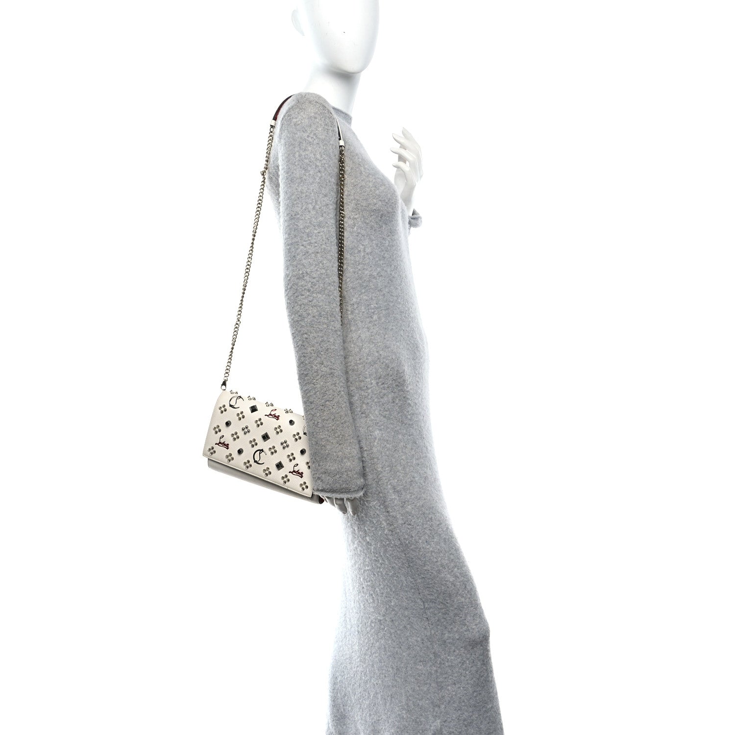 Calfskin Spikes Loubinthesky Paloma Clutch Snow