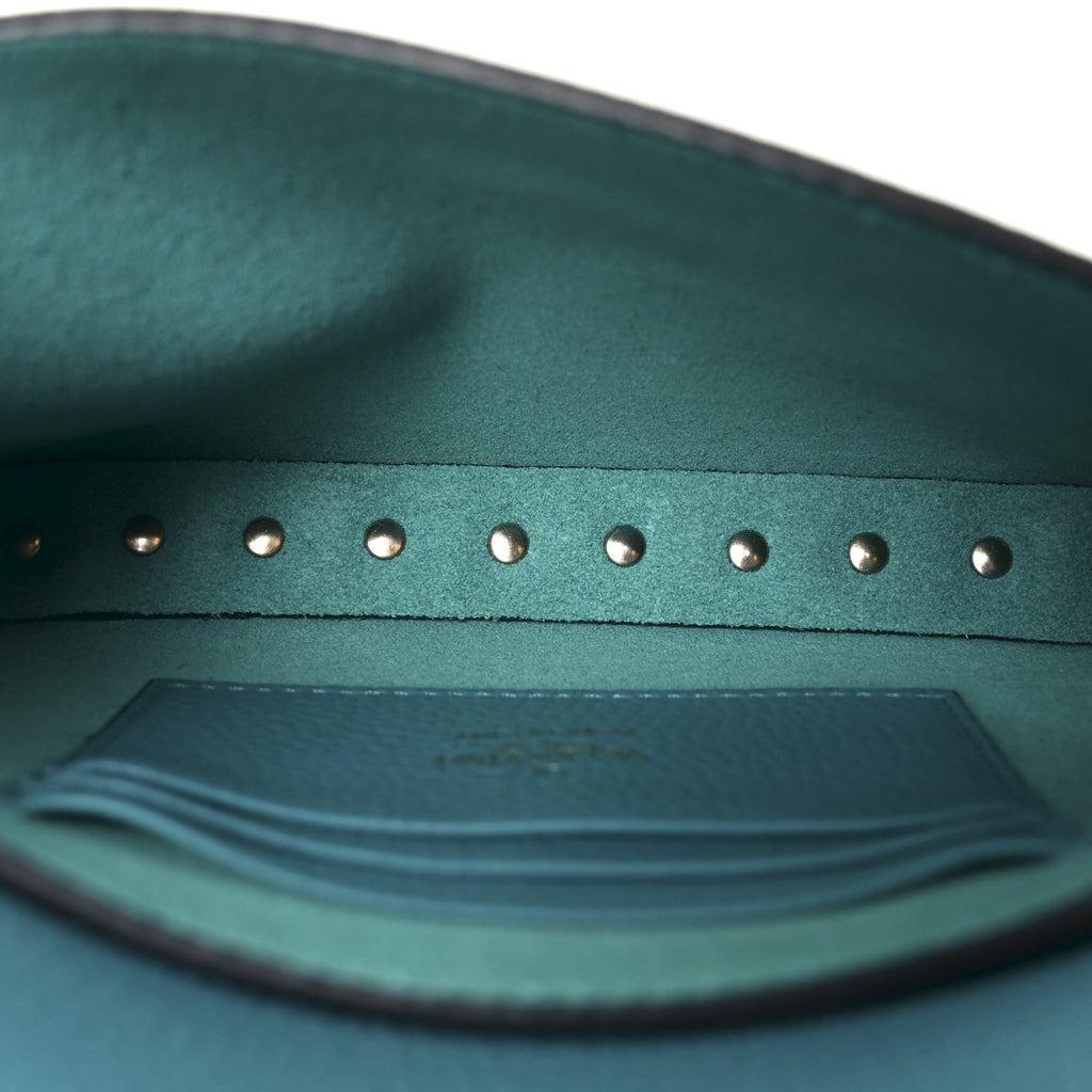 Grainy Calfskin Rockstud Crossbody Pouch Ultra Marine Green