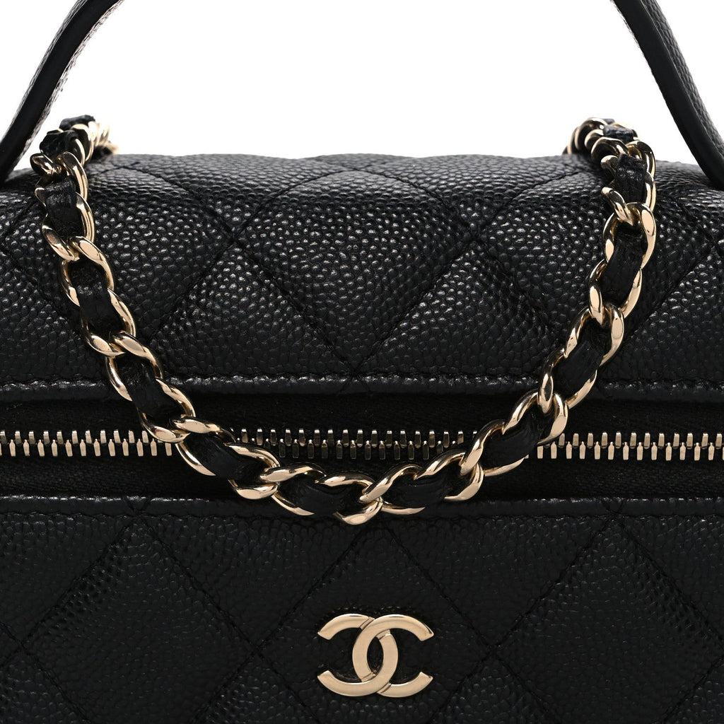 Caviar Quilted Top Handle Slim Vanity With Chain Black
