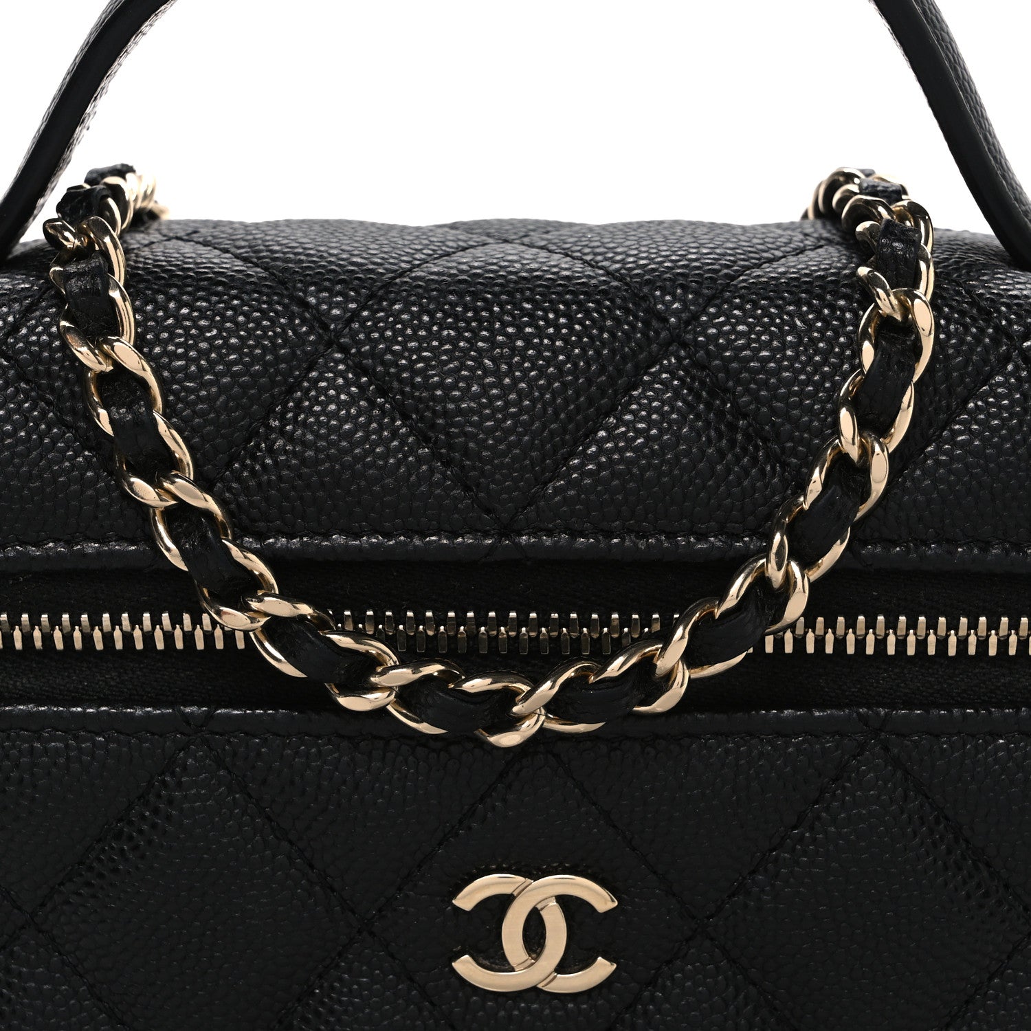 Caviar Quilted Top Handle Slim Vanity With Chain Black