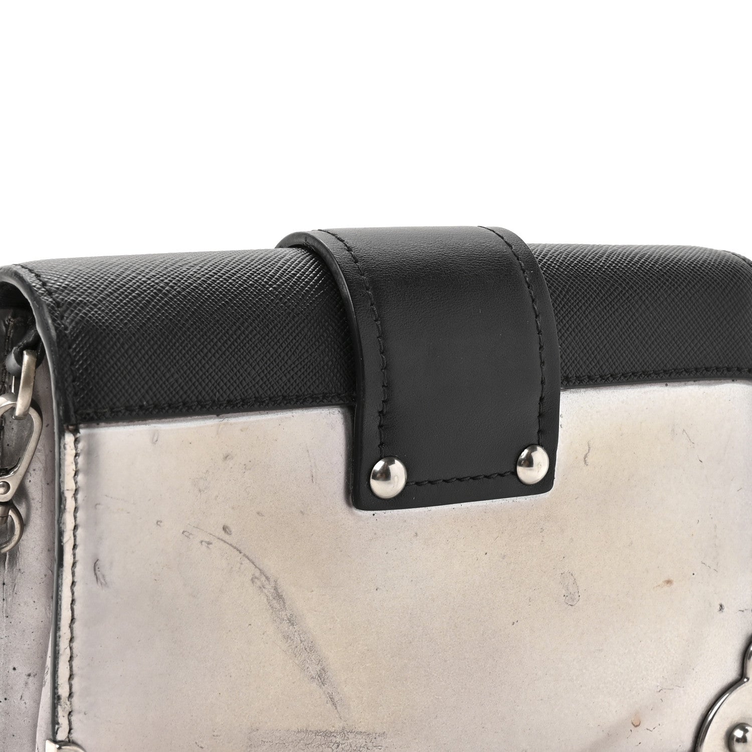 Metallic Vitello Saffiano Cahier Bag Silver Black