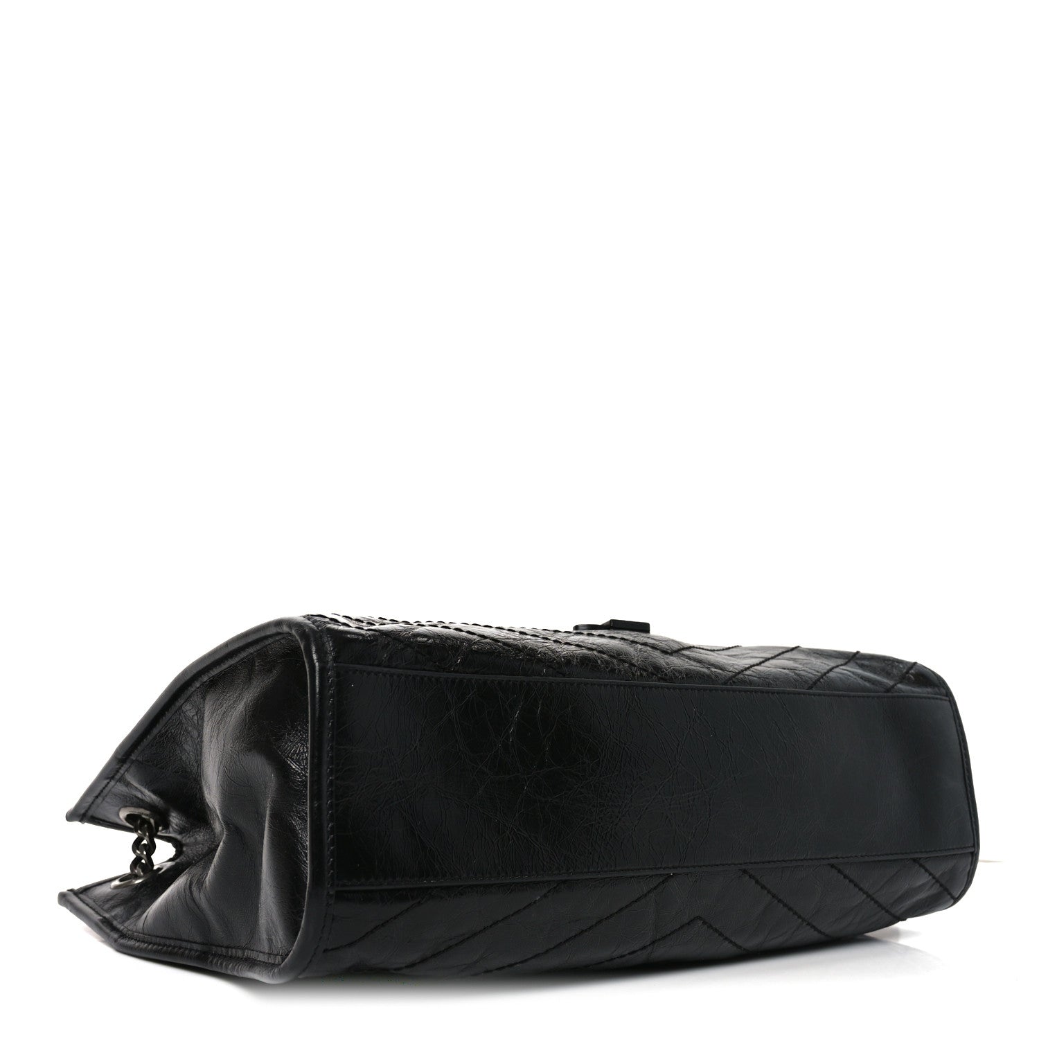 Crinkled Calfskin Matelasse Monogram Medium Niki Shopper Tote Black