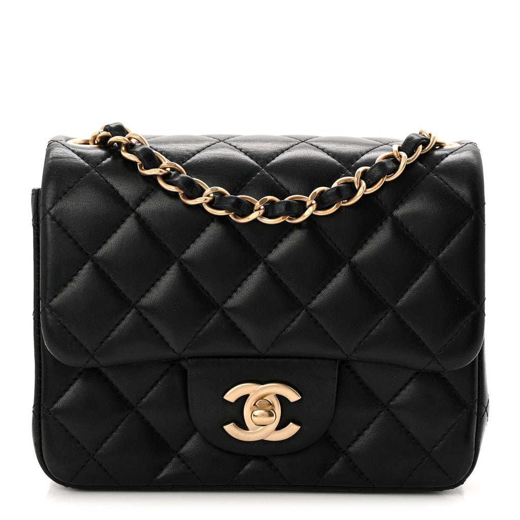 Lambskin Quilted Mini Square Flap Black