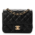 Lambskin Quilted Mini Square Flap Black