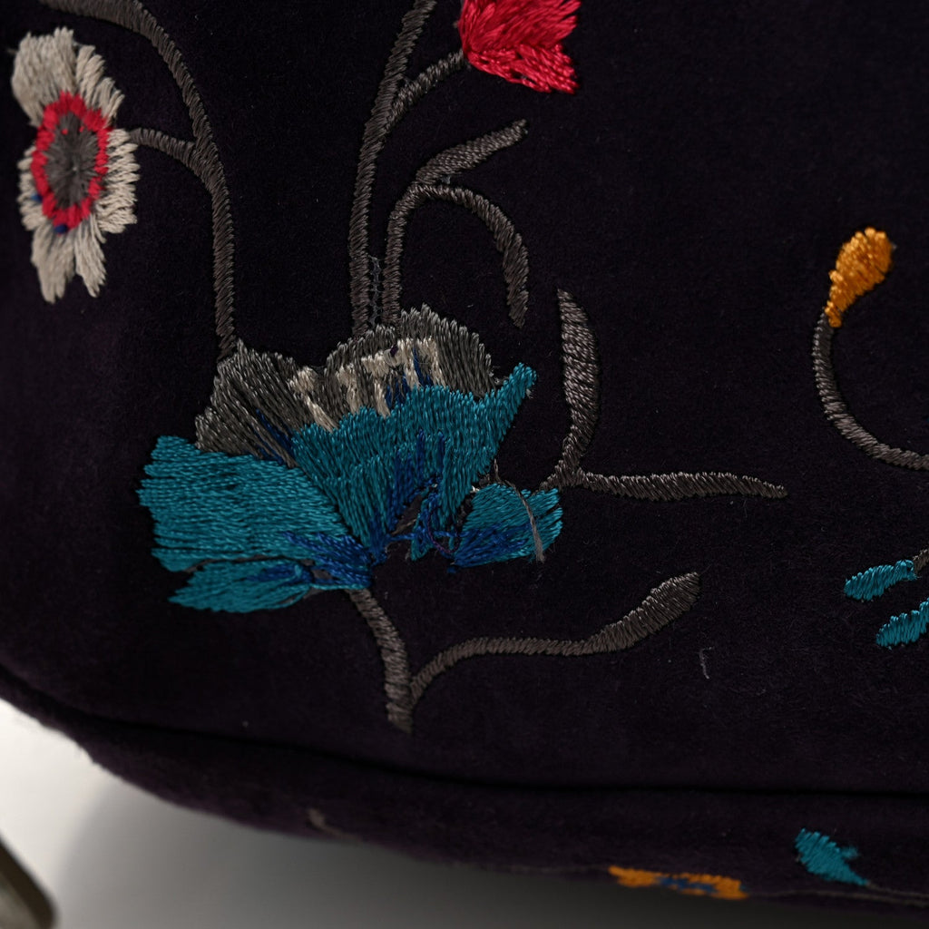 Fox Fur Suede Floral Embroidered Biker Shoulder Bag