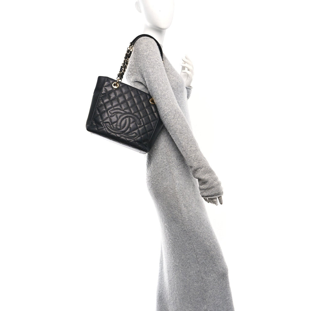 Caviar Quilted Petit Shopping Tote PST Black