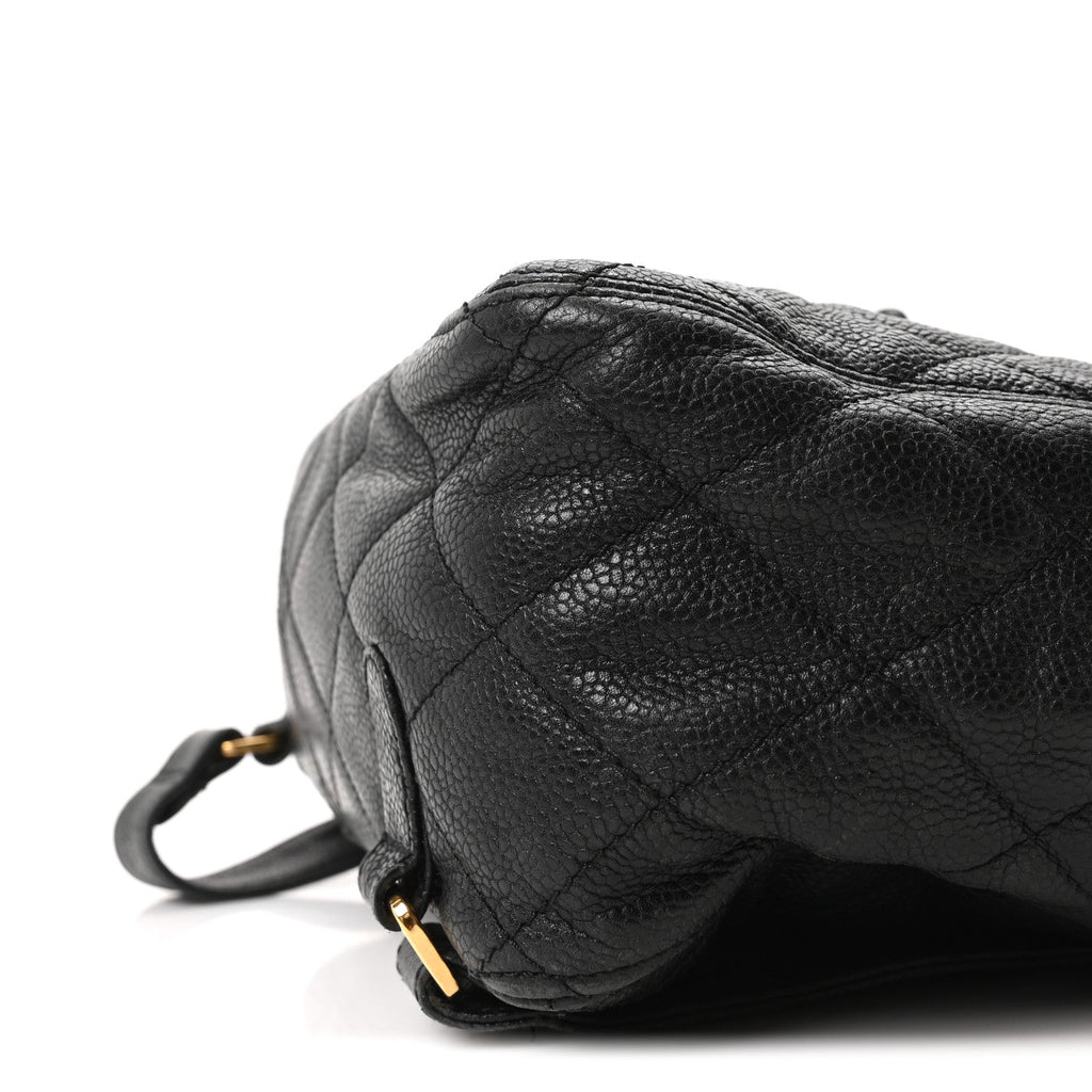 Caviar Quilted Drawstring Backpack Black
