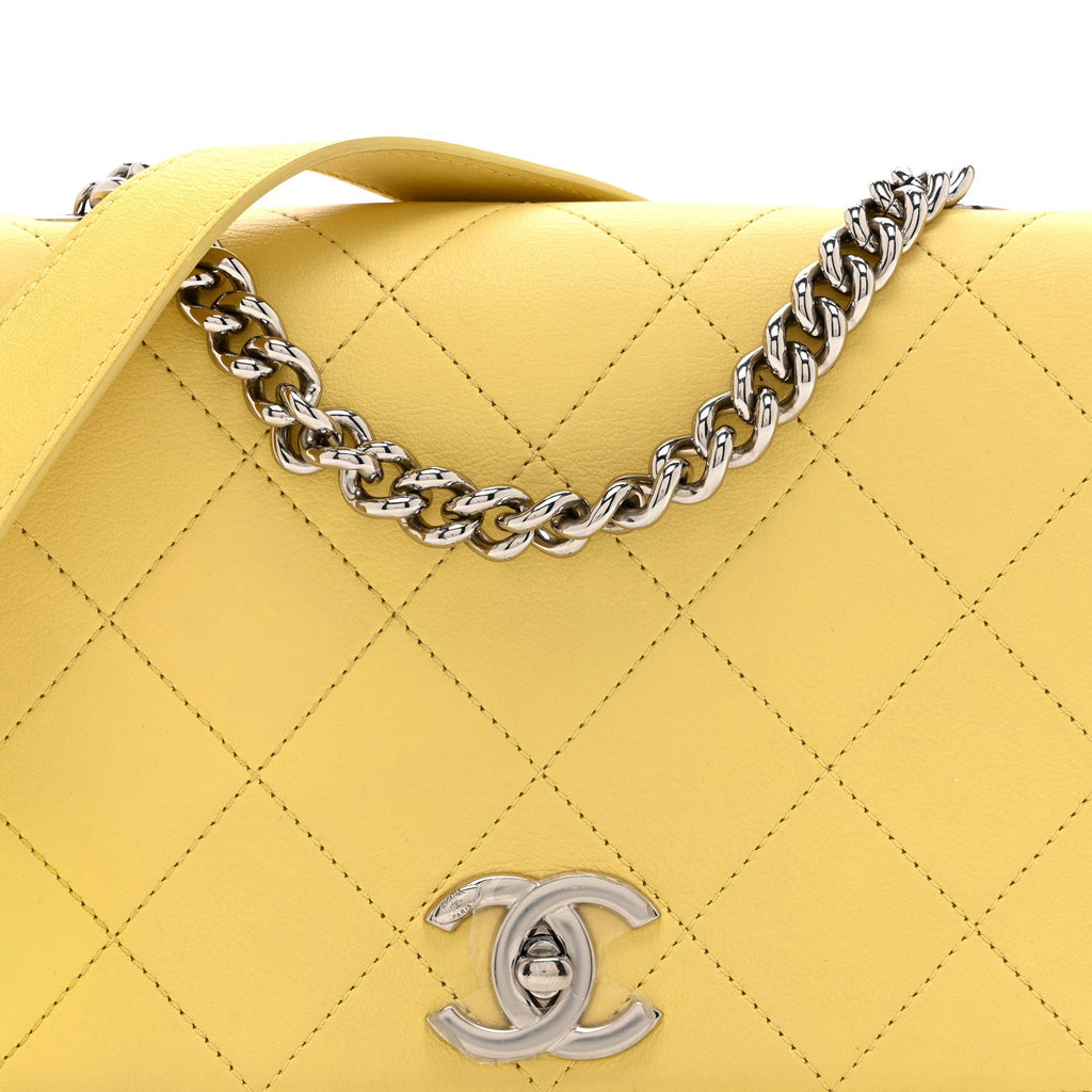 Calfskin Small Stitched Flap Yellow