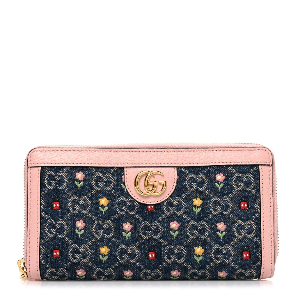 New Denim GG Monogram Calfskin Love Parade Zip Around Wallet Light Pink
