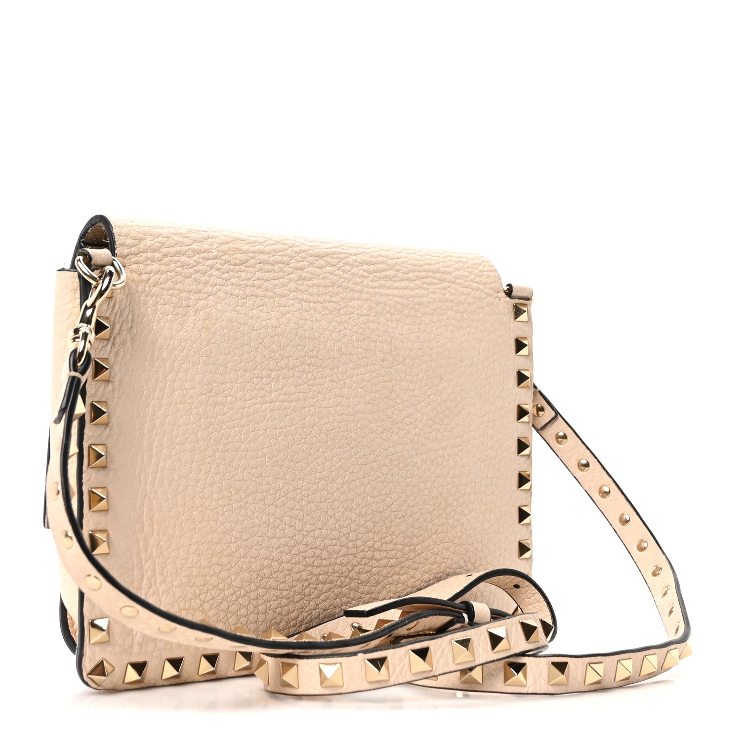 Pebbled Calfskin Rockstud Side Slip Crossbody Ivory
