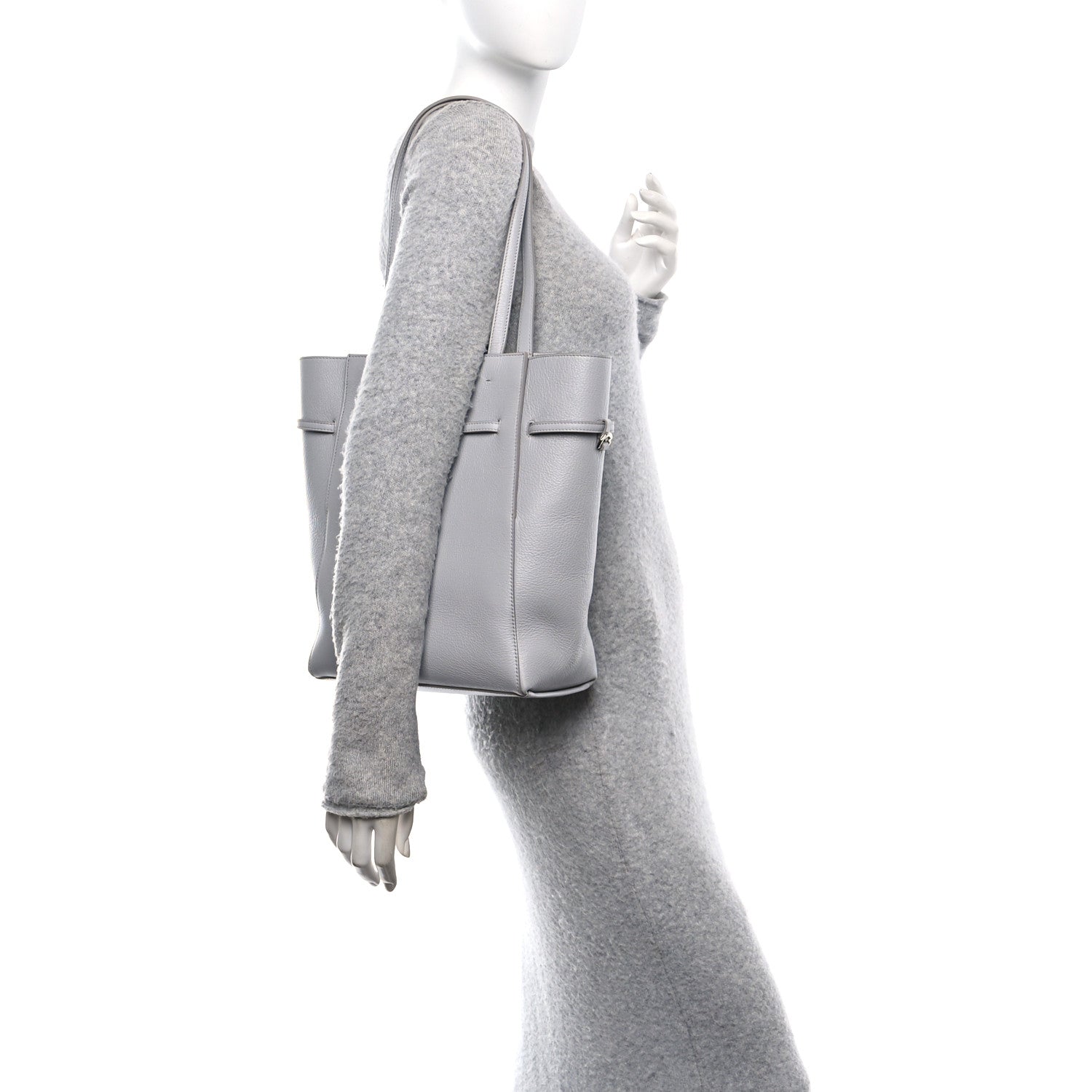 Calfskin Small Voyou Small North South Tote Light Grey