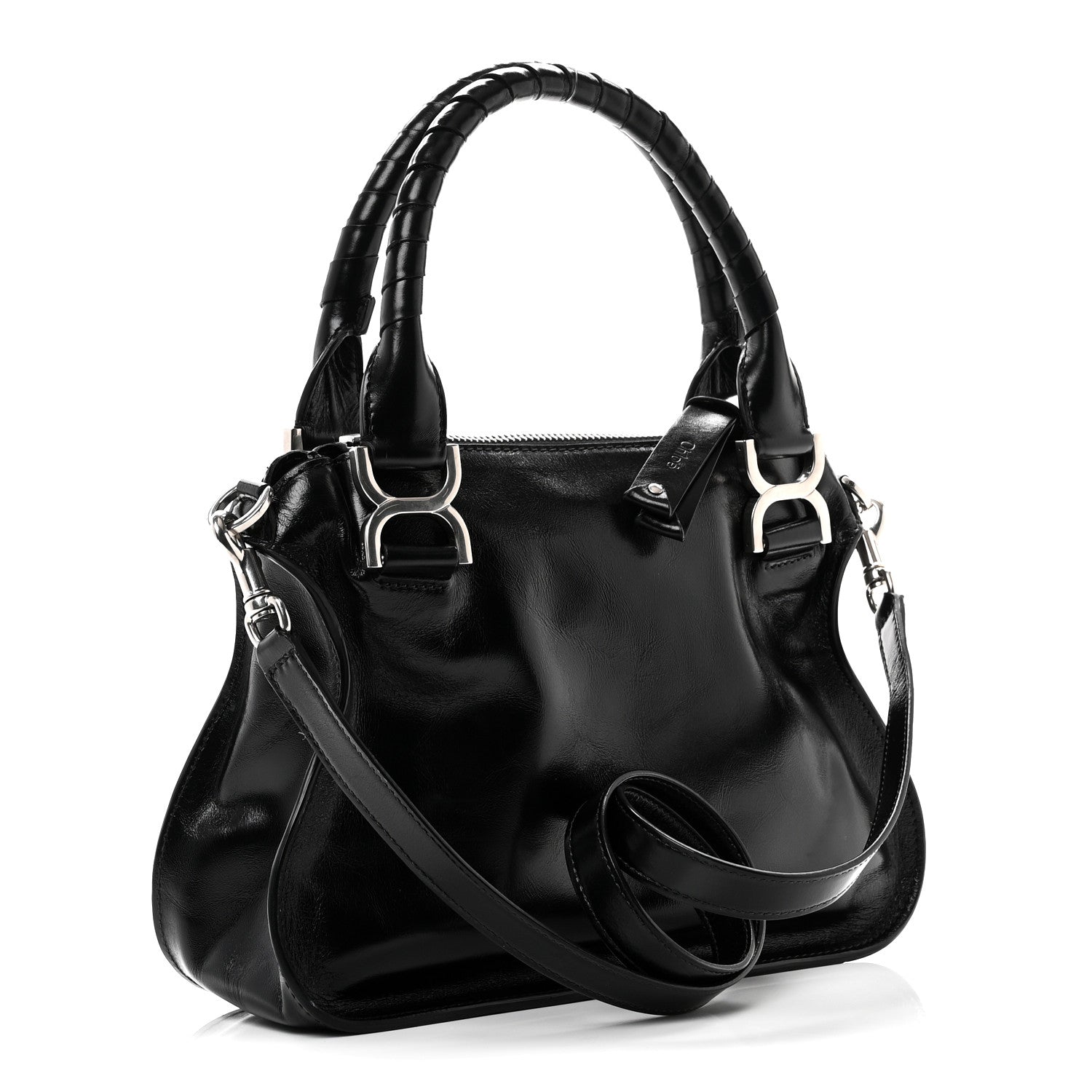 Natural Shiny Calfskin Small Marcie Satchel Black