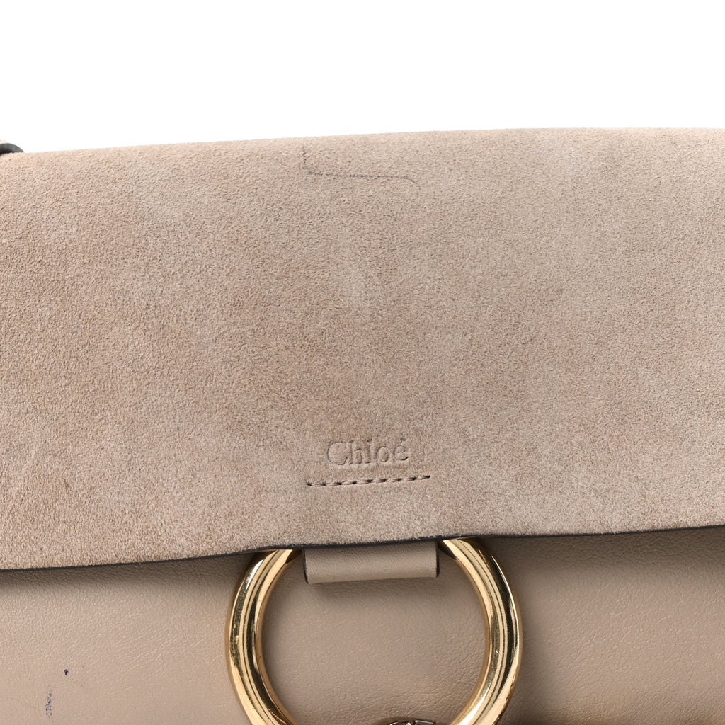 Suede Calfskin Small Faye Shoulder Bag Motty Grey